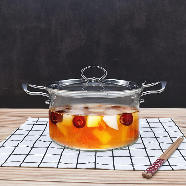 tokyolongco Glass Pot With Lid Heat ResistantStainless Steel Double